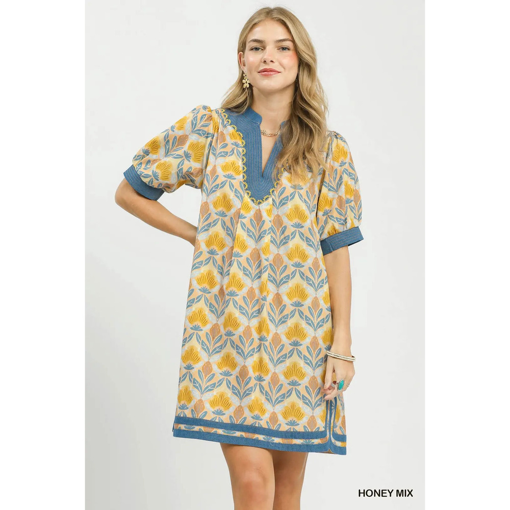 Umgee Mix Tile Print Mini Dress